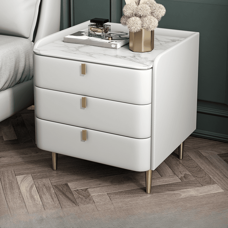 Art Deco 3 Tiers Drawer Storage Bedside Table with Stone Countertop thumbnail 17
