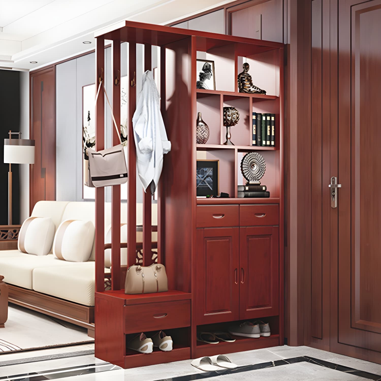 Solid Wood Modern Accent Cabinet with Doors and Drawers for Living Room thumbnail 7