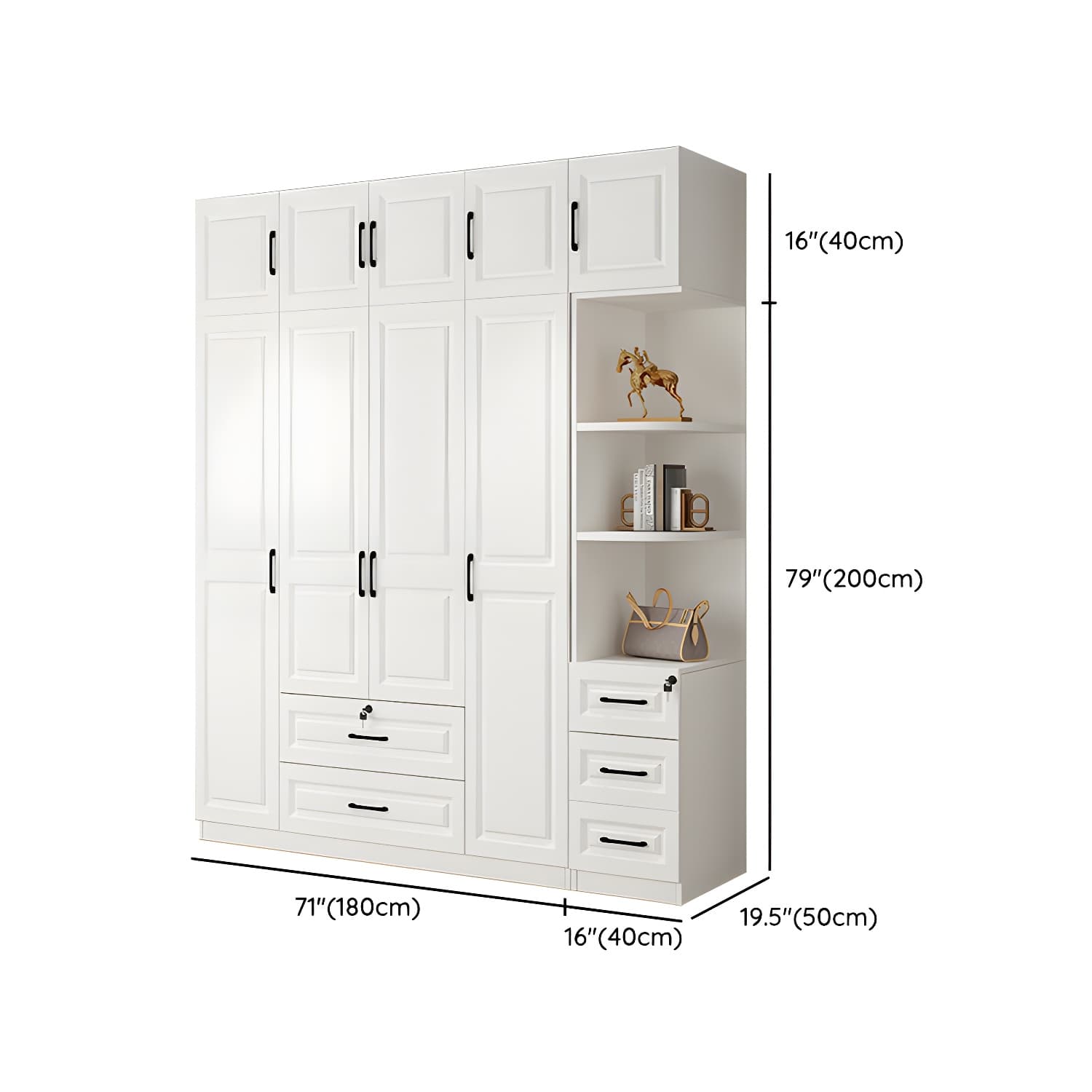 Wood White Modern Wardrobe Armoire with Drawers, Shelves, and Clothing Rod thumbnail 35