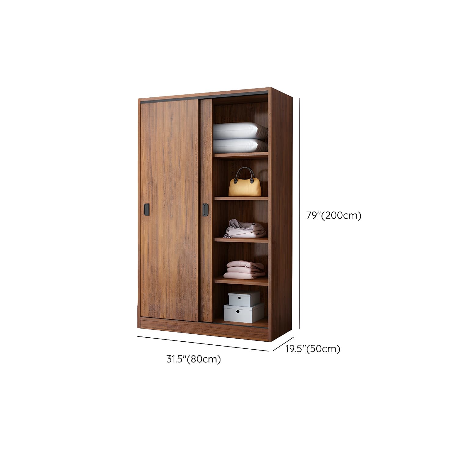 Modern Wooden Wardrobe Armoire with 3 Clothing Rods and Interior Shelves thumbnail 21