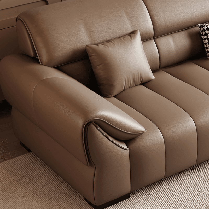Elegant Light Brown Leather Standard Sofa/Single Sofa/Loveseat with Armrest and 3 Pillows thumbnail 8