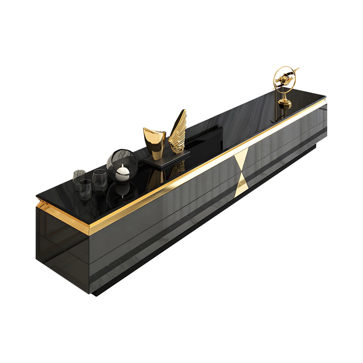 16" W Glam TV Media Stand Enclosed Storage Glass TV Media Console with Drawers thumbnail 7