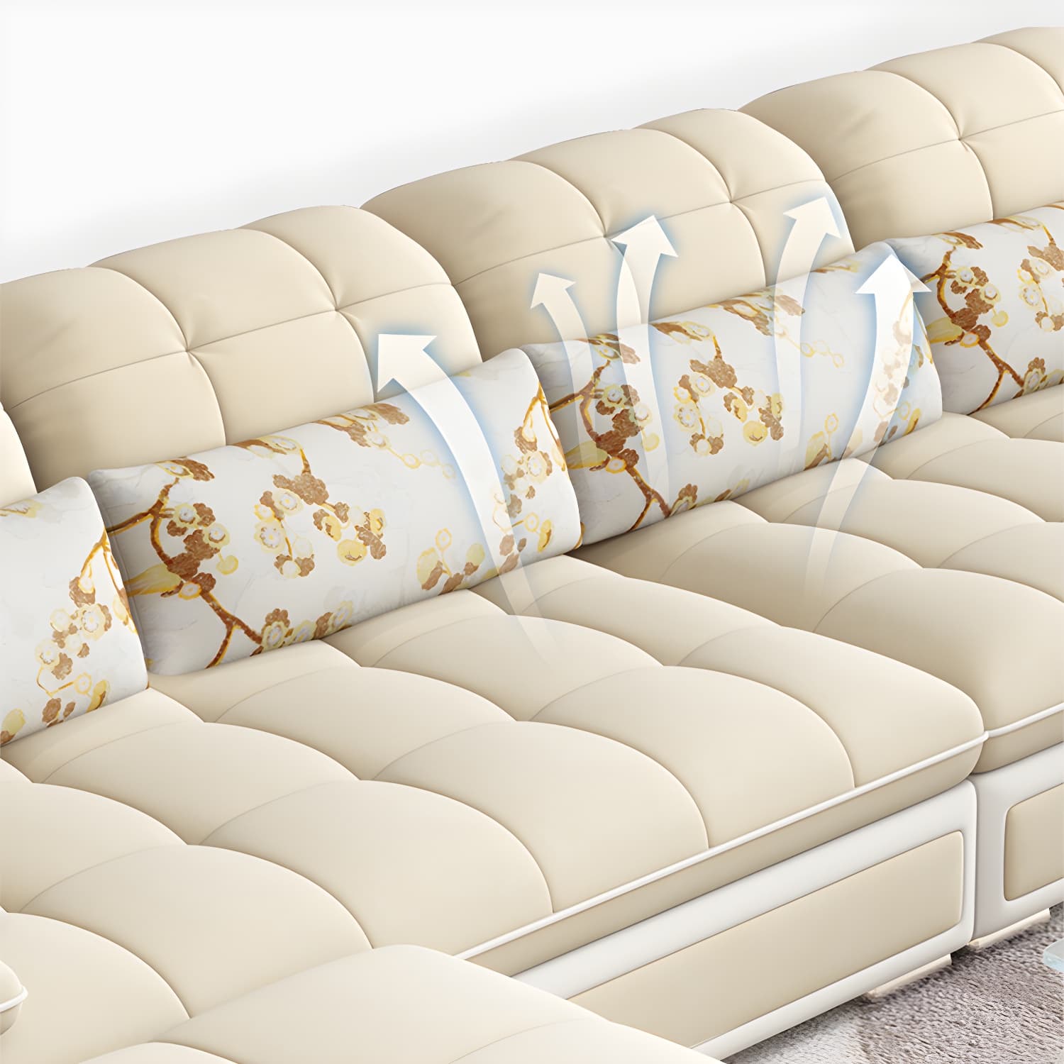 Contemporary Faux Leather Sofa & Chaise Biscuit Back Pillow Top Sofa thumbnail 9