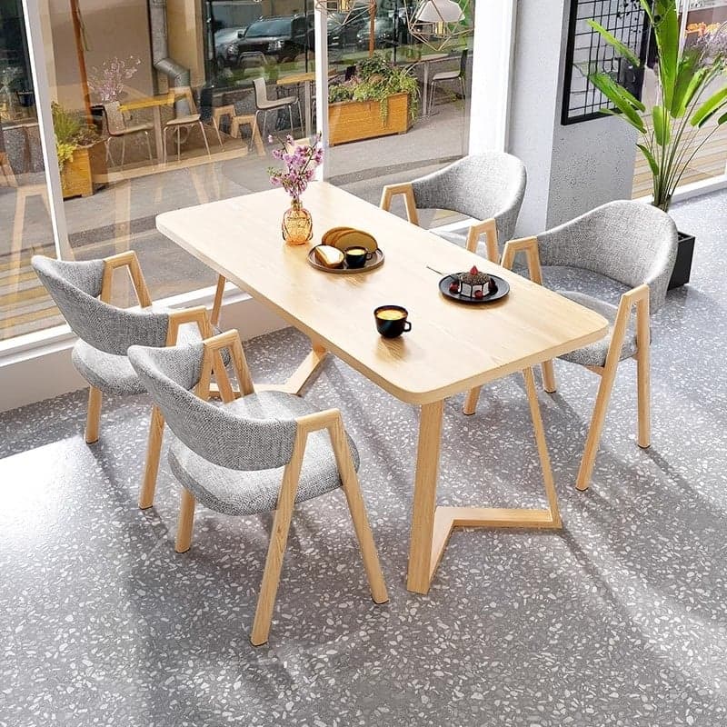 Dining Table Set with Sleighing Recycled Wood Fixed Table and Padded Chair with Back and Armrest, 5-piece thumbnail 5