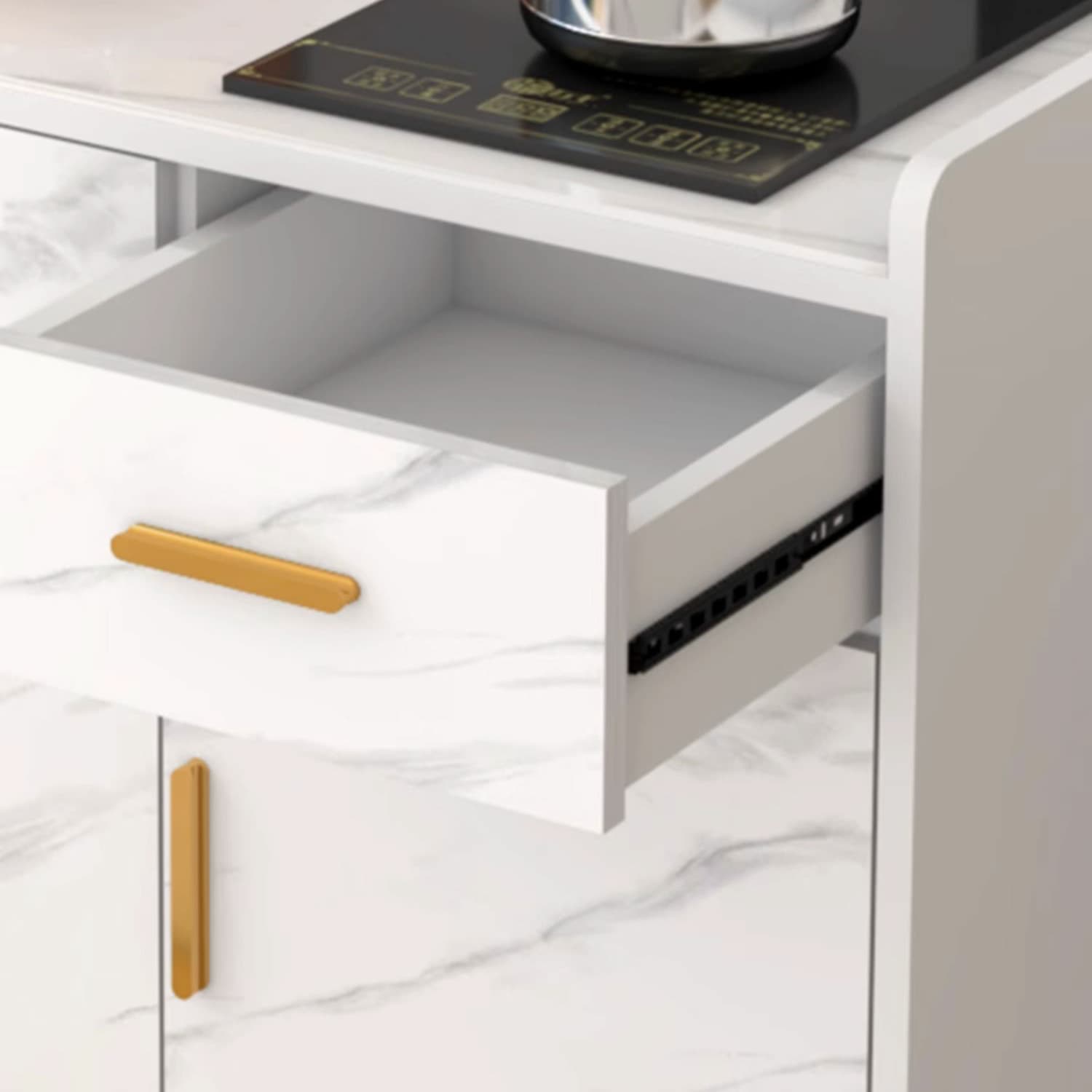 Contemporary Wood Sideboard Credenza with Stone Countertop and Drawers Included thumbnail 12