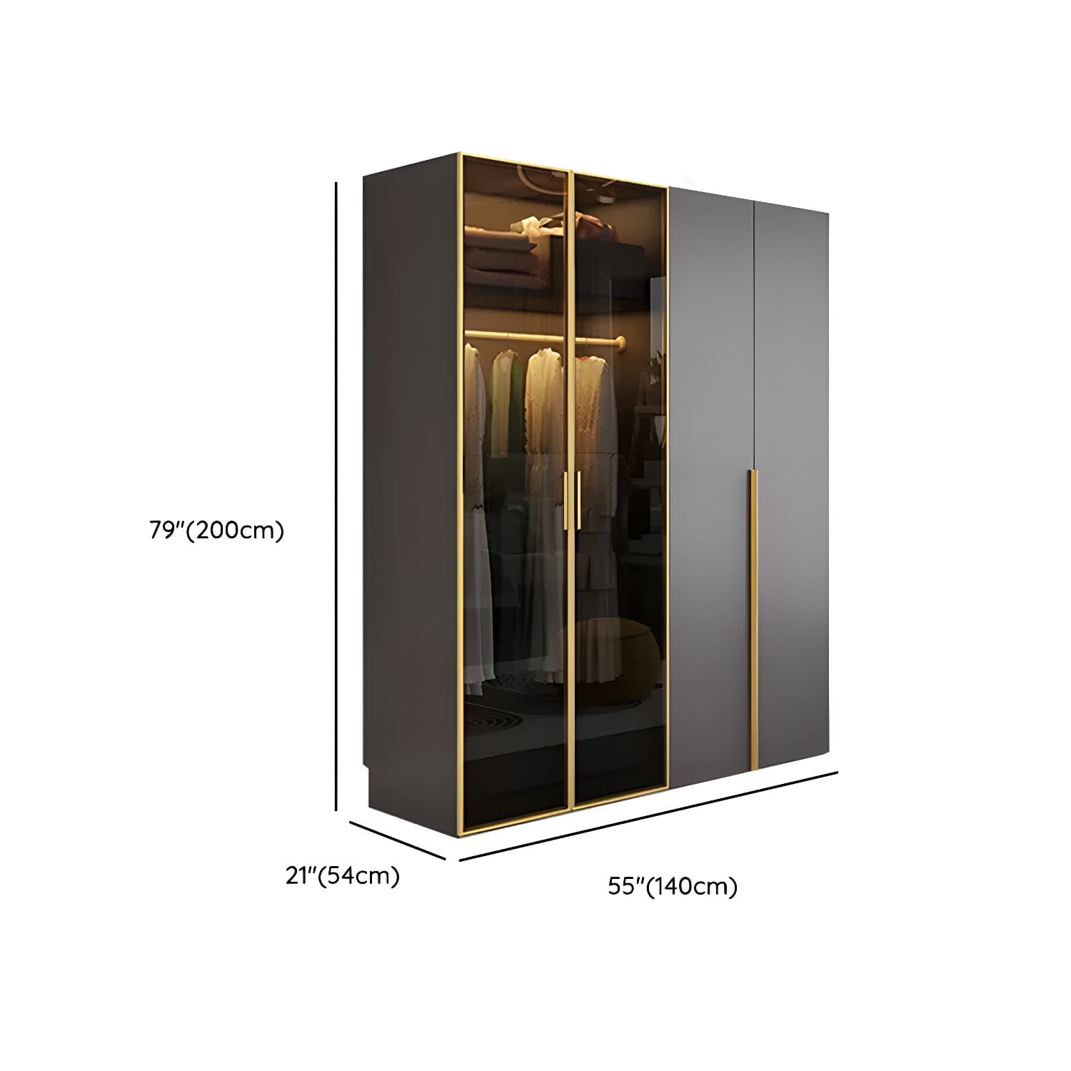 Modern Grey Wood Wardrobe Armoire with Drawers & Adjustable Shelves thumbnail 12