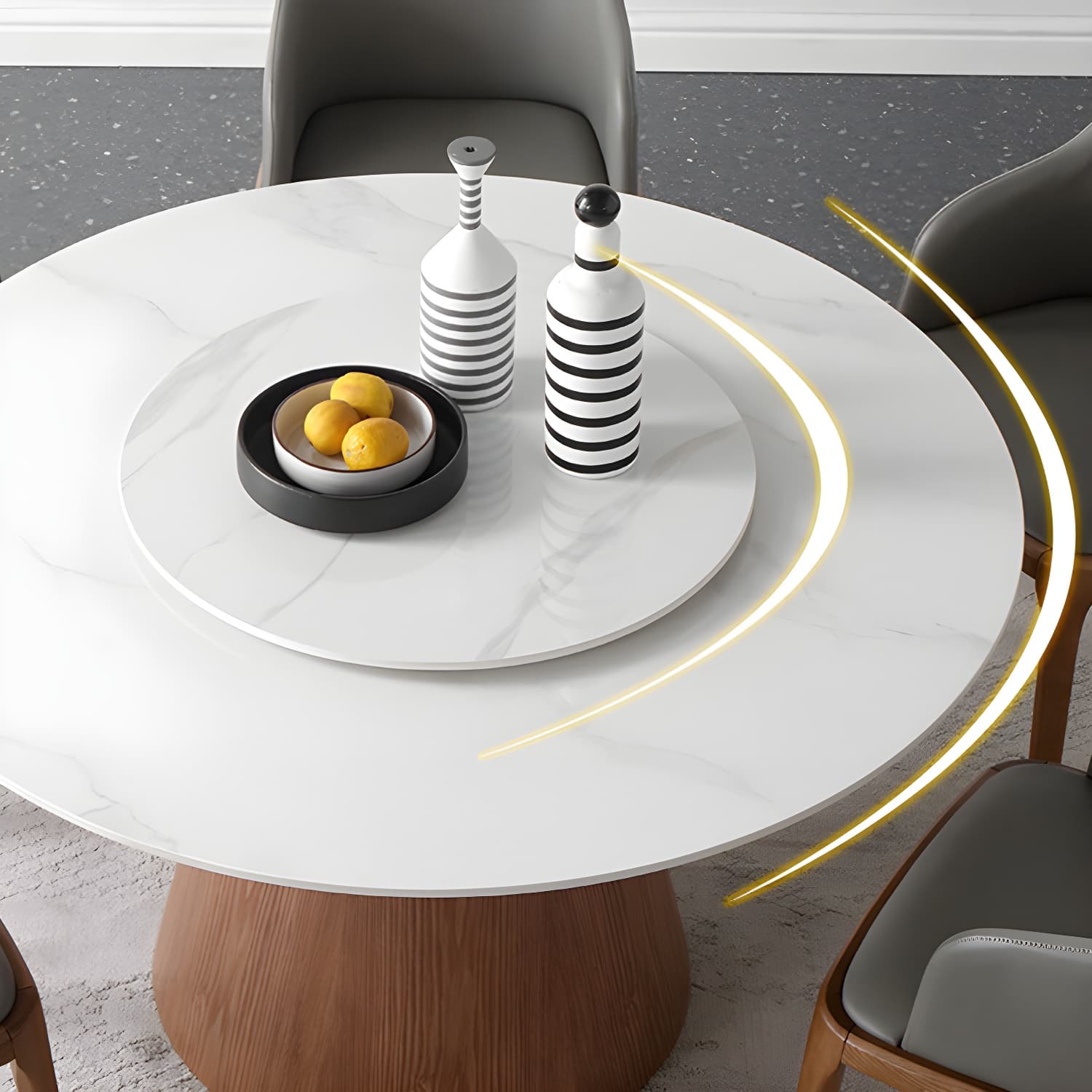 Round Sintered Stone Dining Table Stone Table in White with Pedestal thumbnail 11