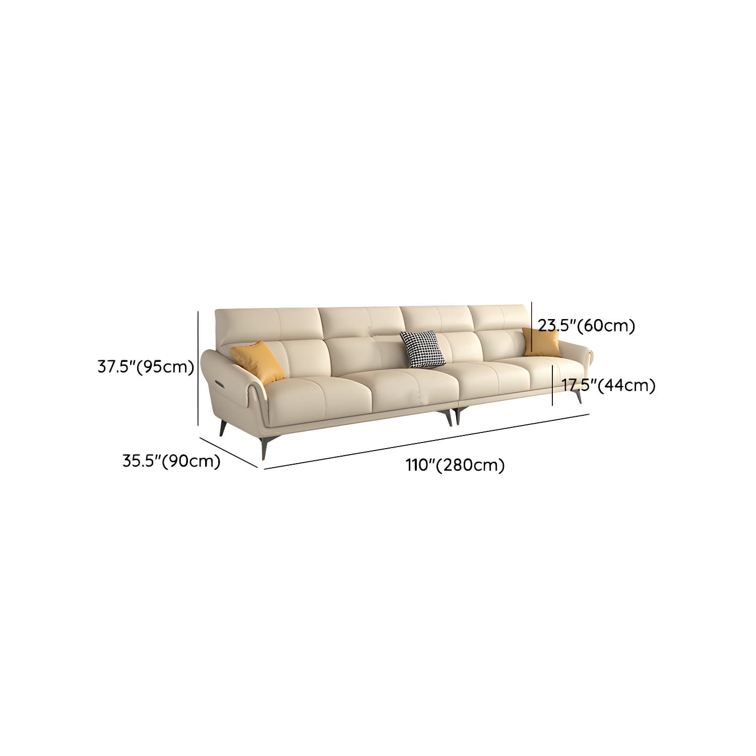 Faux Leather Flared Arm Sofa in Beige of 37.4" H with Cushions thumbnail 16