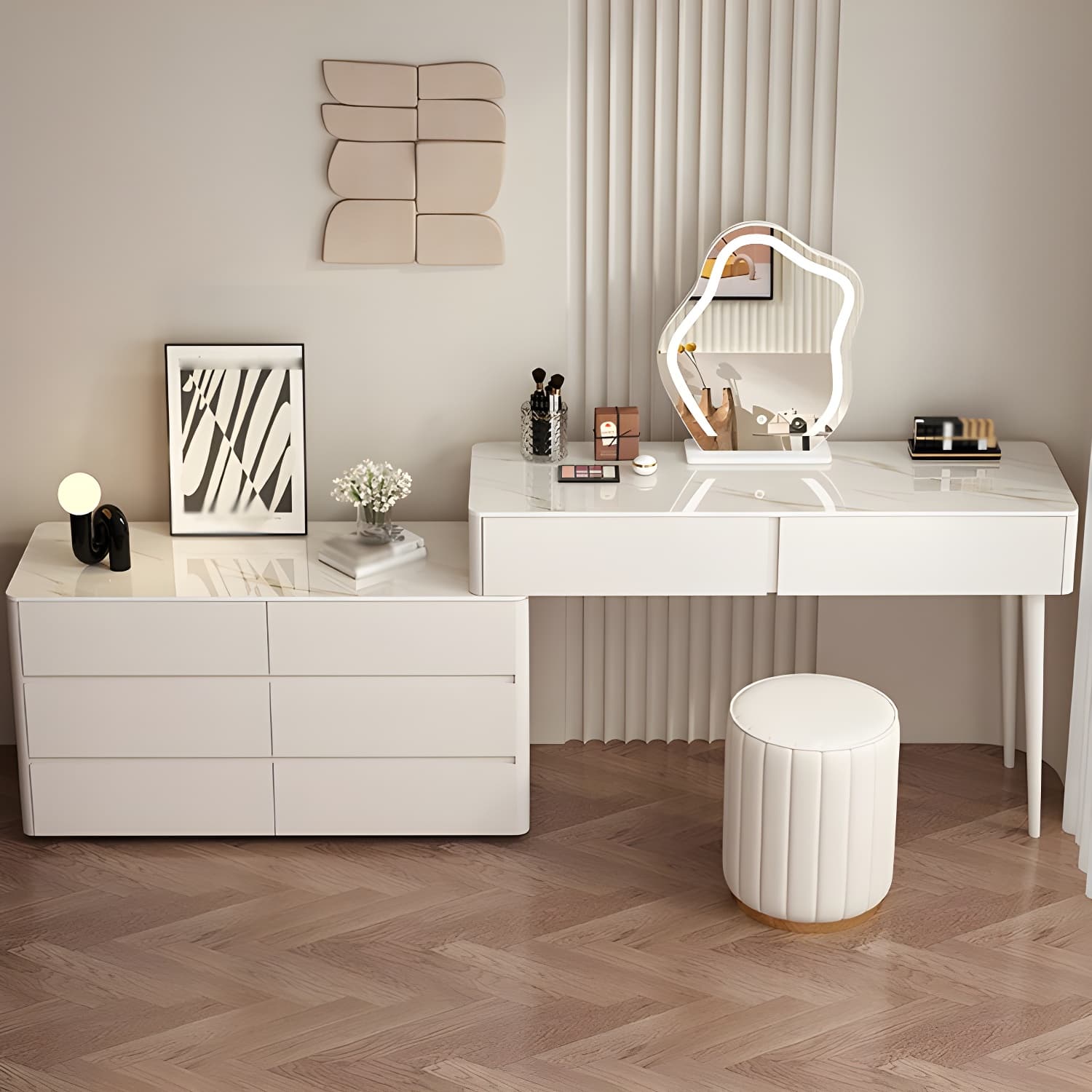 Modern Wood Makeup Vanity with Soft Close Drawer Glides & 2 Drawers thumbnail 6