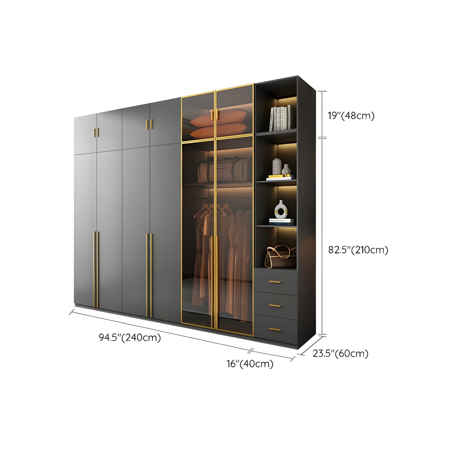 Modern Black Wood Wardrobe Armoire with Soft-Close Drawers & Clothing Rod thumbnail 37