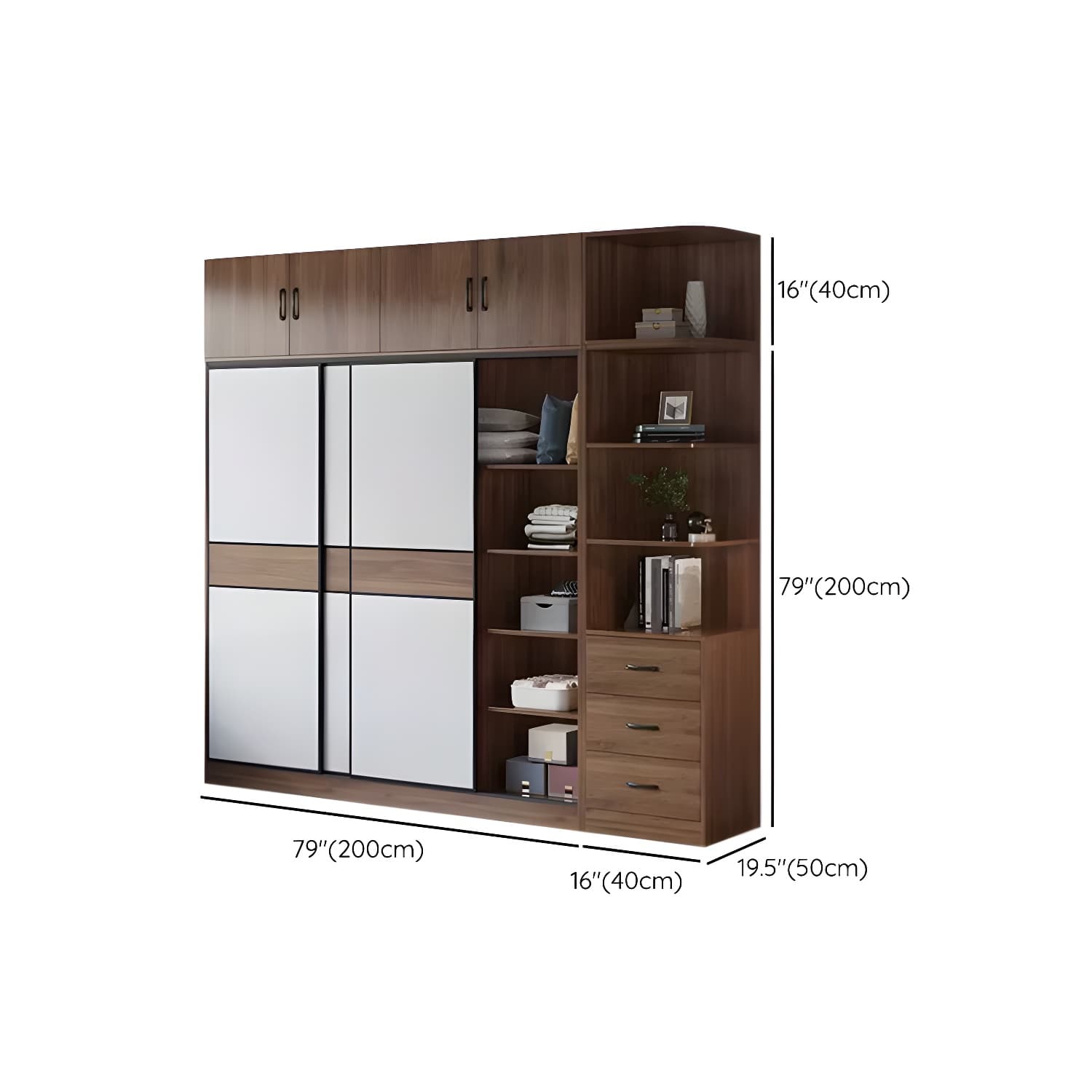Modern Brown Wood Wardrobe Armoire with Sliding Doors, Shelves, and Clothing Rod thumbnail 34