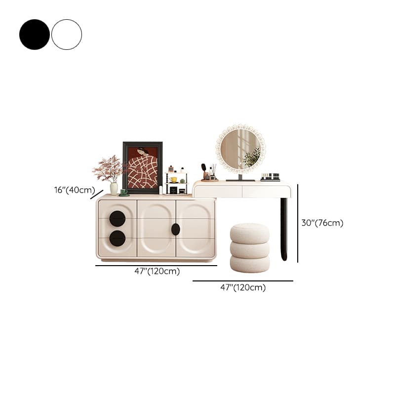 Large/Standard Vanity Set in White with 5 Drawers, Mirror Lights, Seat, Lighting, and Scalable Design thumbnail 17