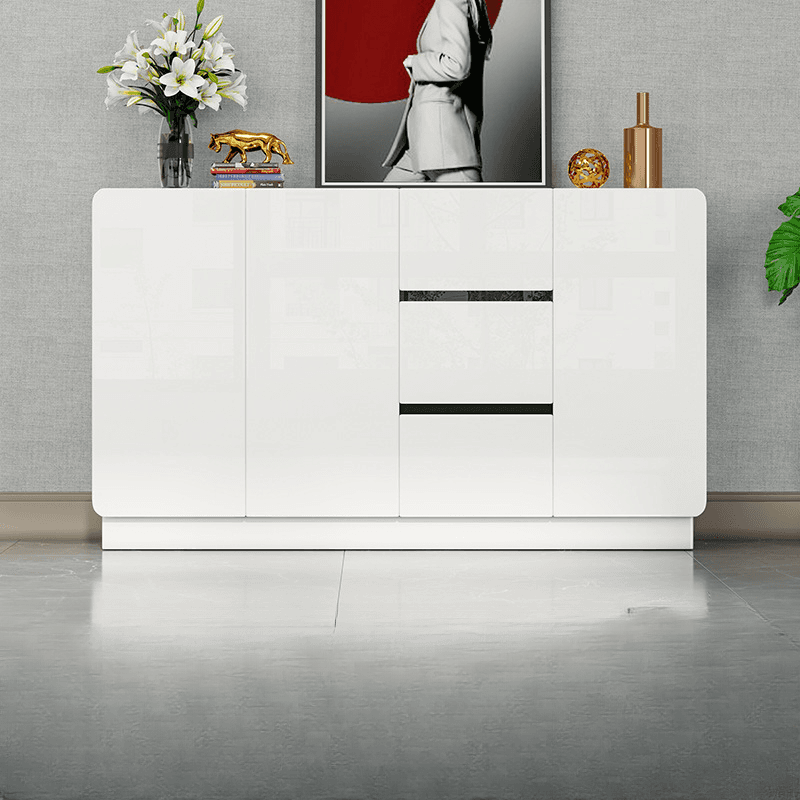 White Trendy Kitchen Storage with 3 Drawers, Standard/Narrow Size, Lumber Countertop, Variable Shelf, and Multiple Doors Options thumbnail 4
