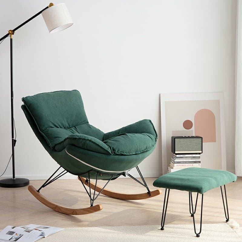 Modern Upholstered Rocking Chair Set with Slipcover and Ottoman thumbnail 2