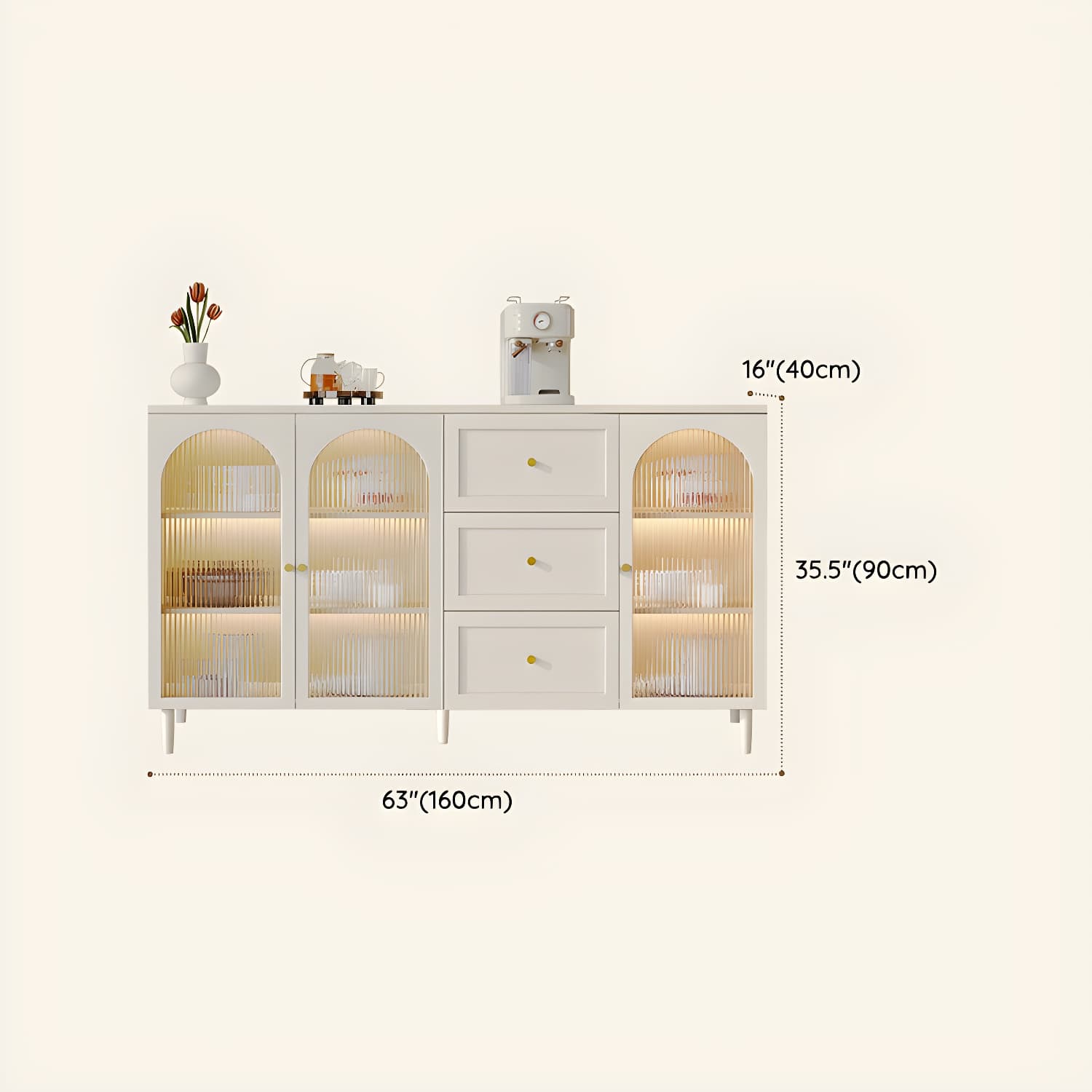 White Modern Sideboard Credenza with Cabinets and Reserve Installation Holes, Full Assembly Required thumbnail 18