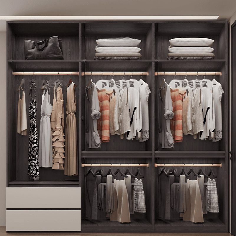 Light Gray Modish Manufactured Wood Independent Armoire Cabinet with 2 Drawers/4 Drawers, Interior Shelves, and Clothing Rod thumbnail 3