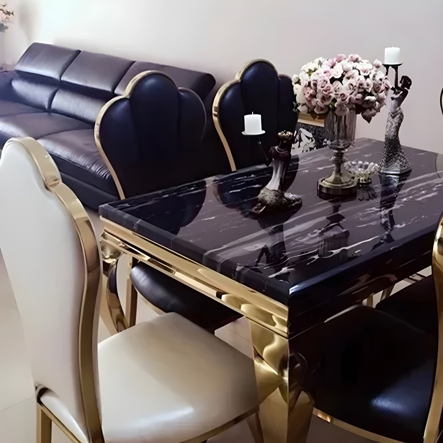 Luxury Gold Base Dining Table Faux Marble Home Kitchen Table thumbnail 4