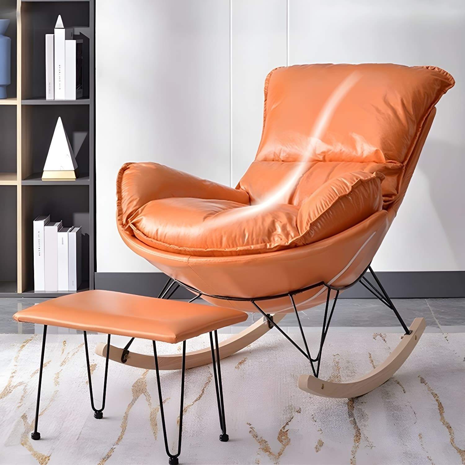 Modern Rocking Chair with Ottomans - Metal Frame, Removable Cushions, and Armless Design thumbnail 15