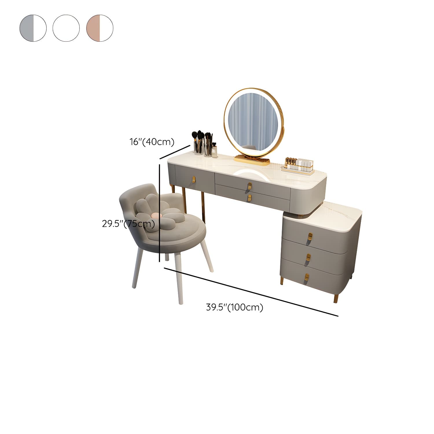 Contemporary Make-up Vanity with Stone Top and Storage Drawers thumbnail 20