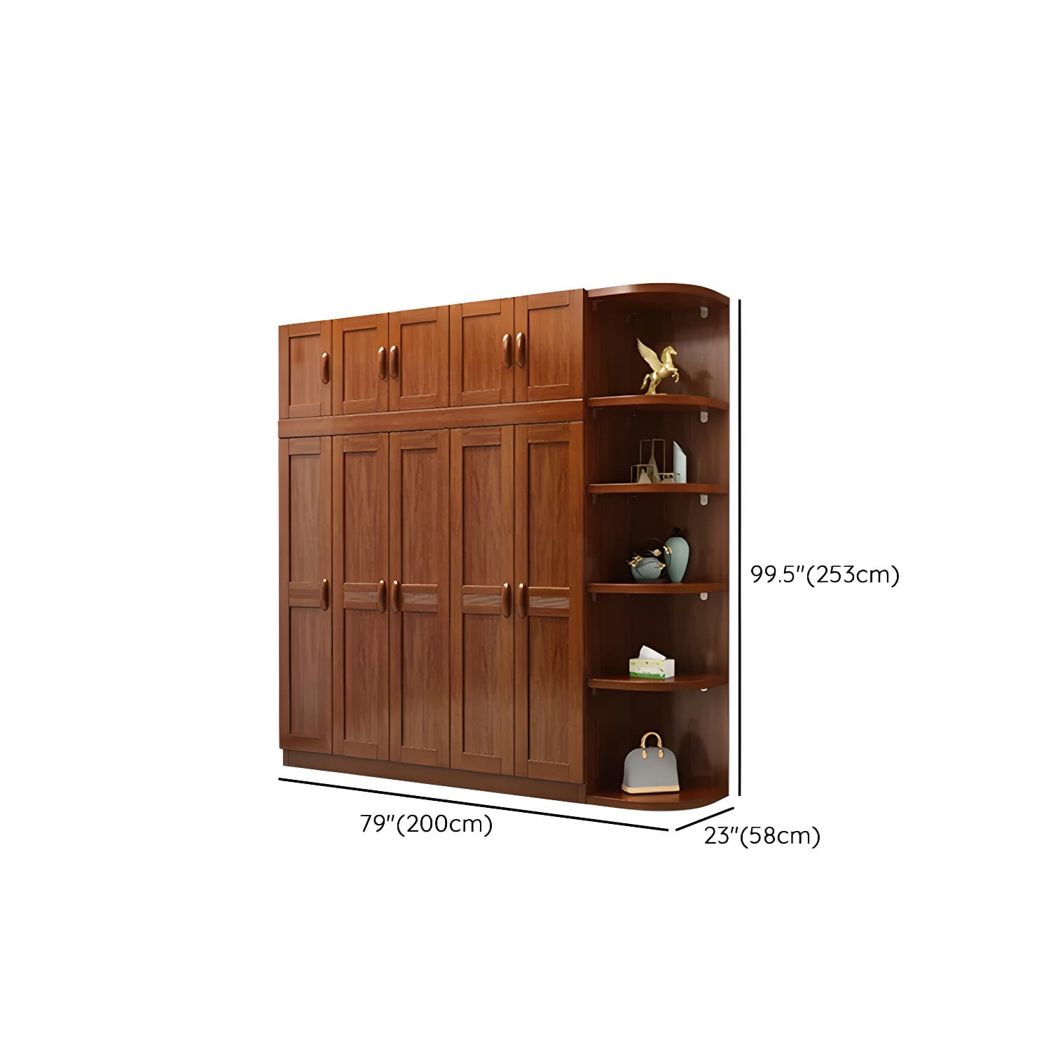 Wood Brown Rustic Wardrobe Armoire with Drawers & Shelves, Walnut Finish thumbnail 23
