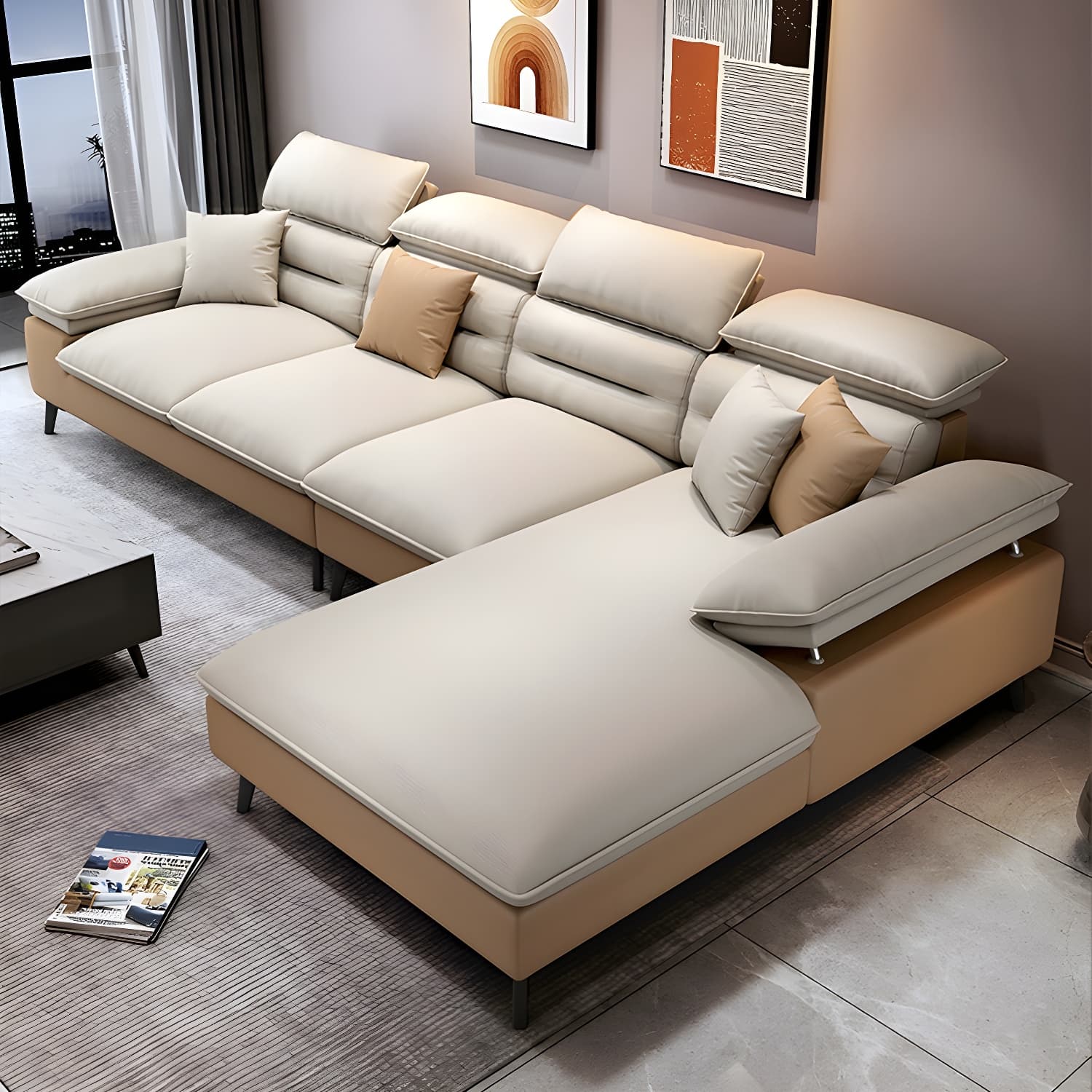 Modern L-Shape Sofa Chaise in Tech Cloth with Stationary Design and 3 Piece Set thumbnail 22