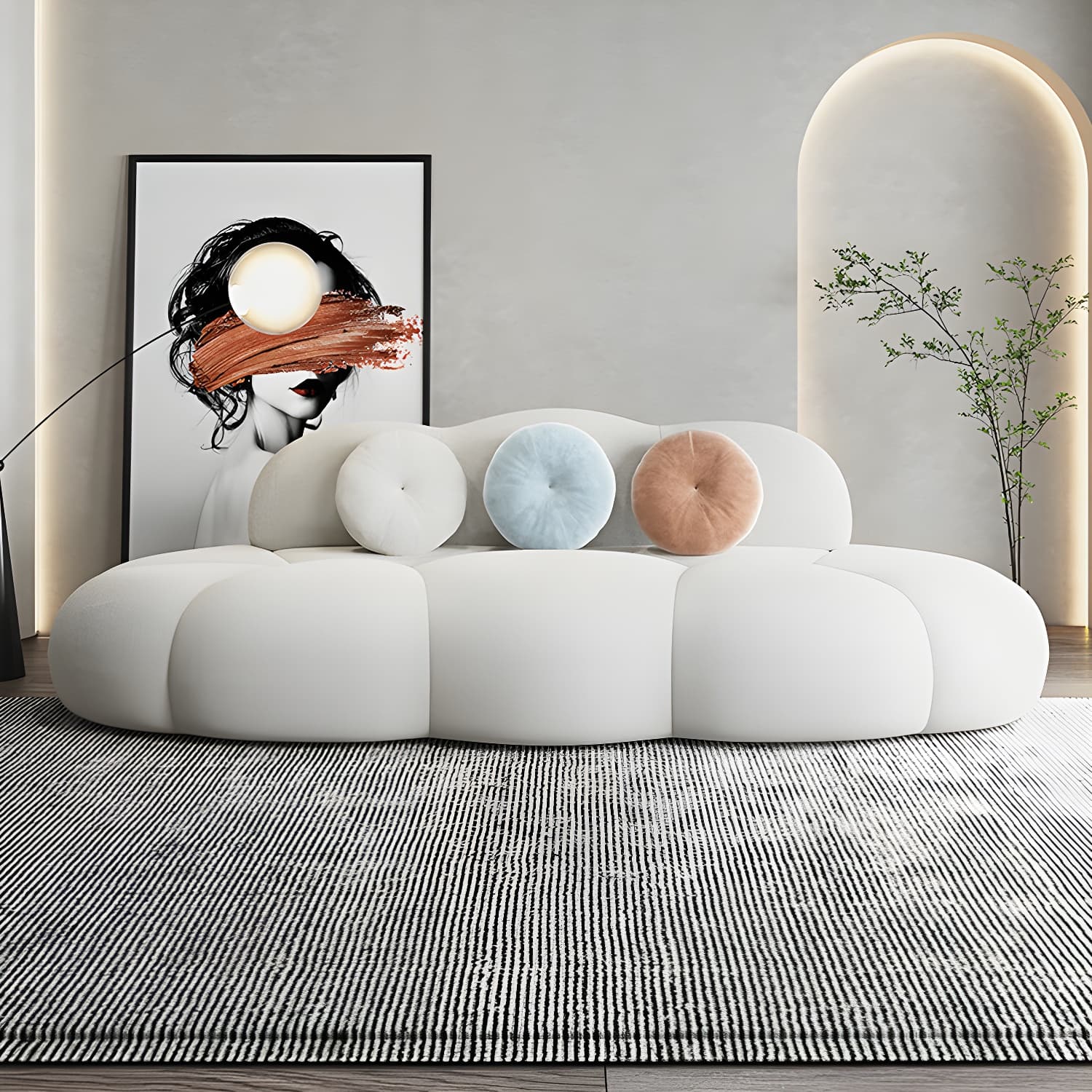 Contemporary Armless Wool Sofa with Tight Back and 3 Pillows thumbnail 9
