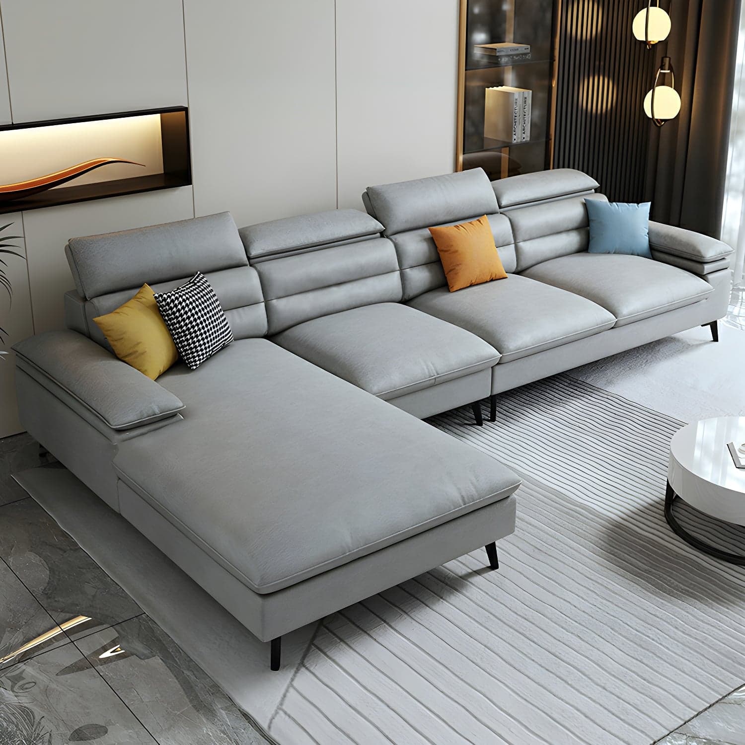 Modern L-Shape Sofa Chaise in Tech Cloth with Stationary Design and 3 Piece Set thumbnail 8