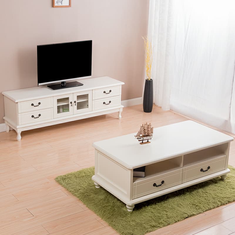 2 Tiers & 2-Door Rectangle Matte Solid Wood+Manufactured Wood Adjustable Shelf TV Stand for Living Room thumbnail 8