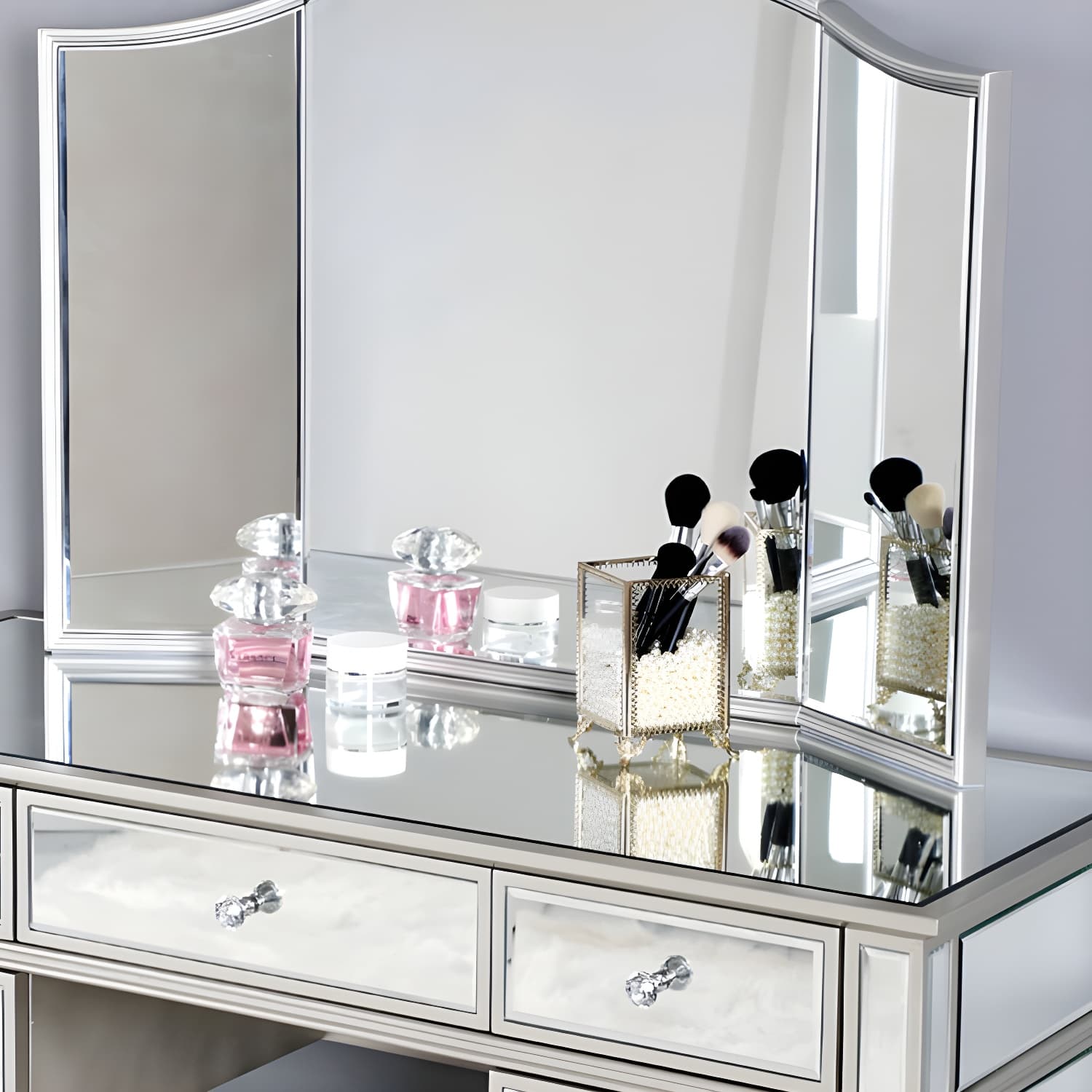 Solid Wood Vanity Dressing Table Set Contemporary Makeup Counter with Drawers thumbnail 6