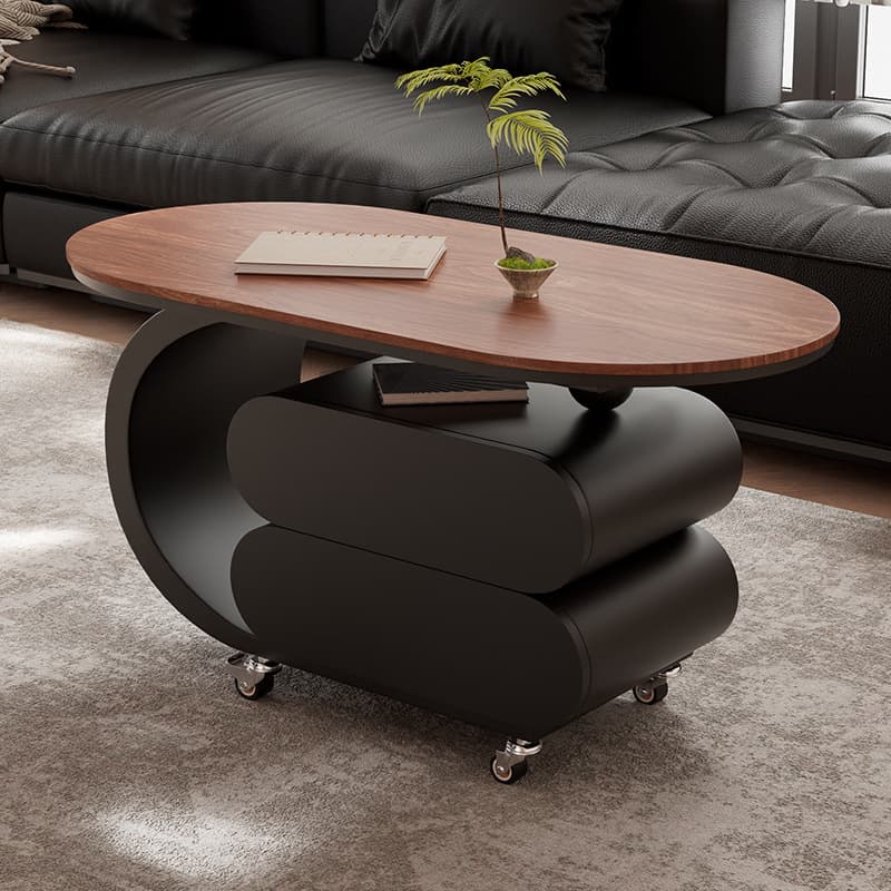 Simplistic Oblong Side Table with Wheel Base, Swivel Wheels, and Drawers thumbnail 4