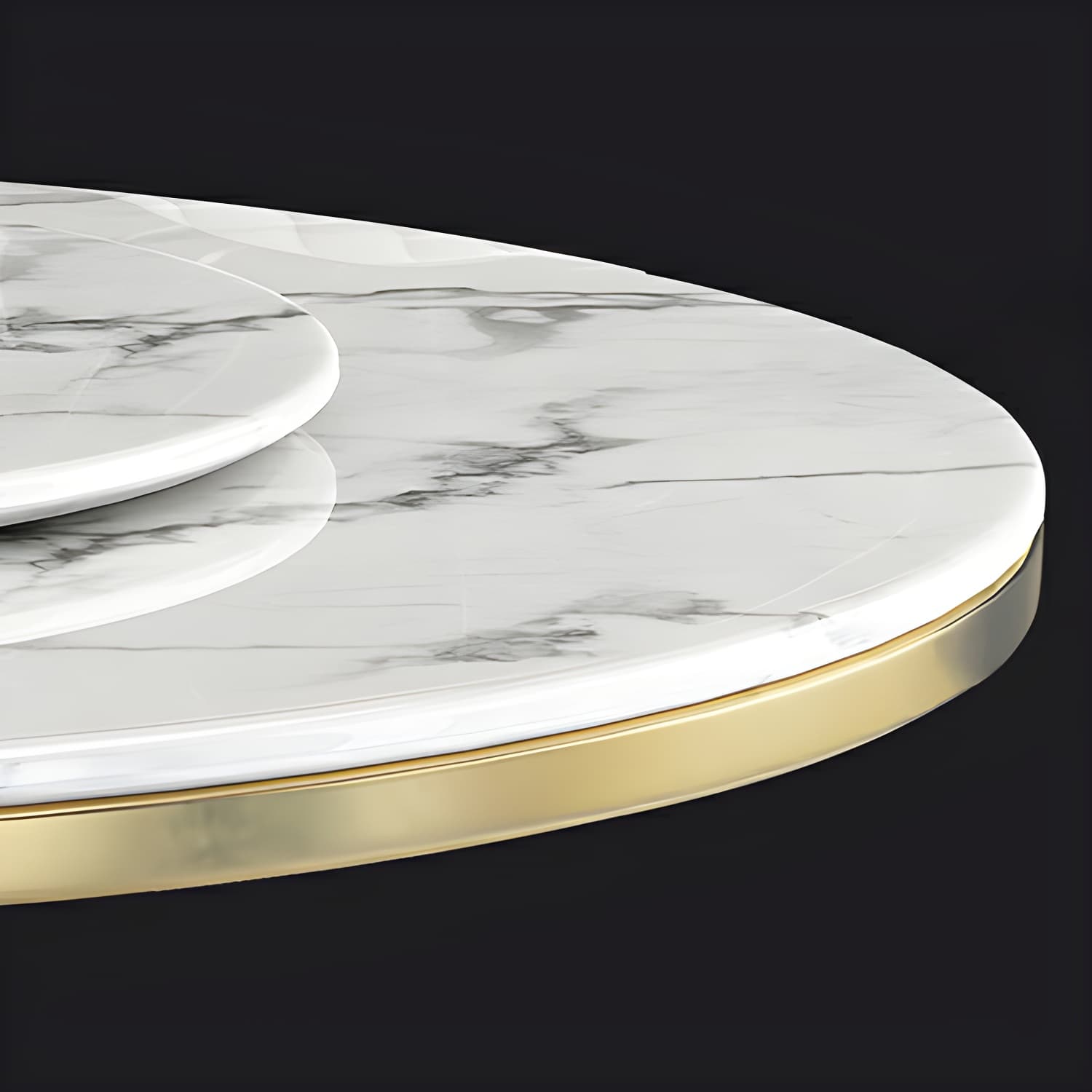 Glam Round Marble Dining Set in White with Black Metal Pedestal Base - 1/5/7 Piece Set thumbnail 7