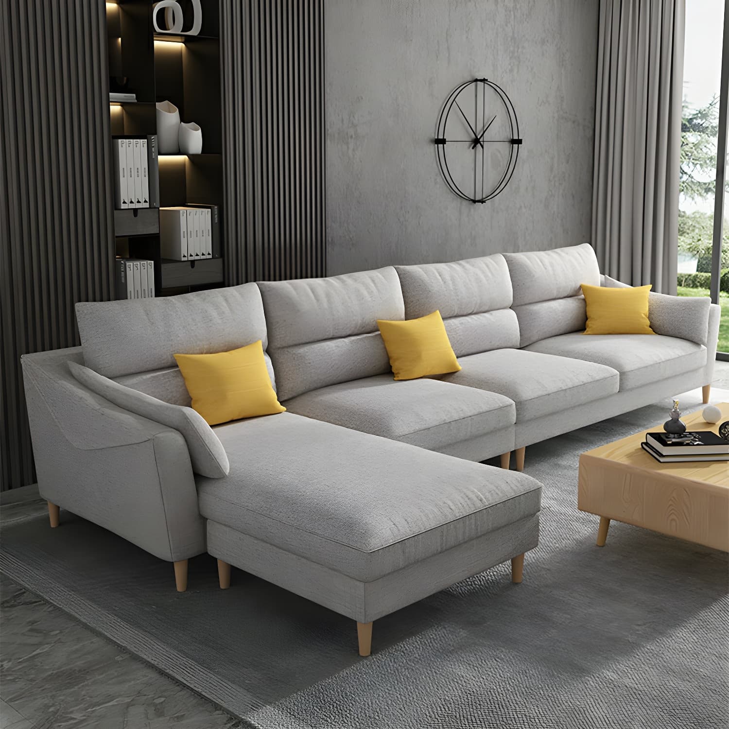 Scandinavian Wood Frame Straight Modular Sofa with Slipcover and Ottoman in 3 Piece Set thumbnail 13