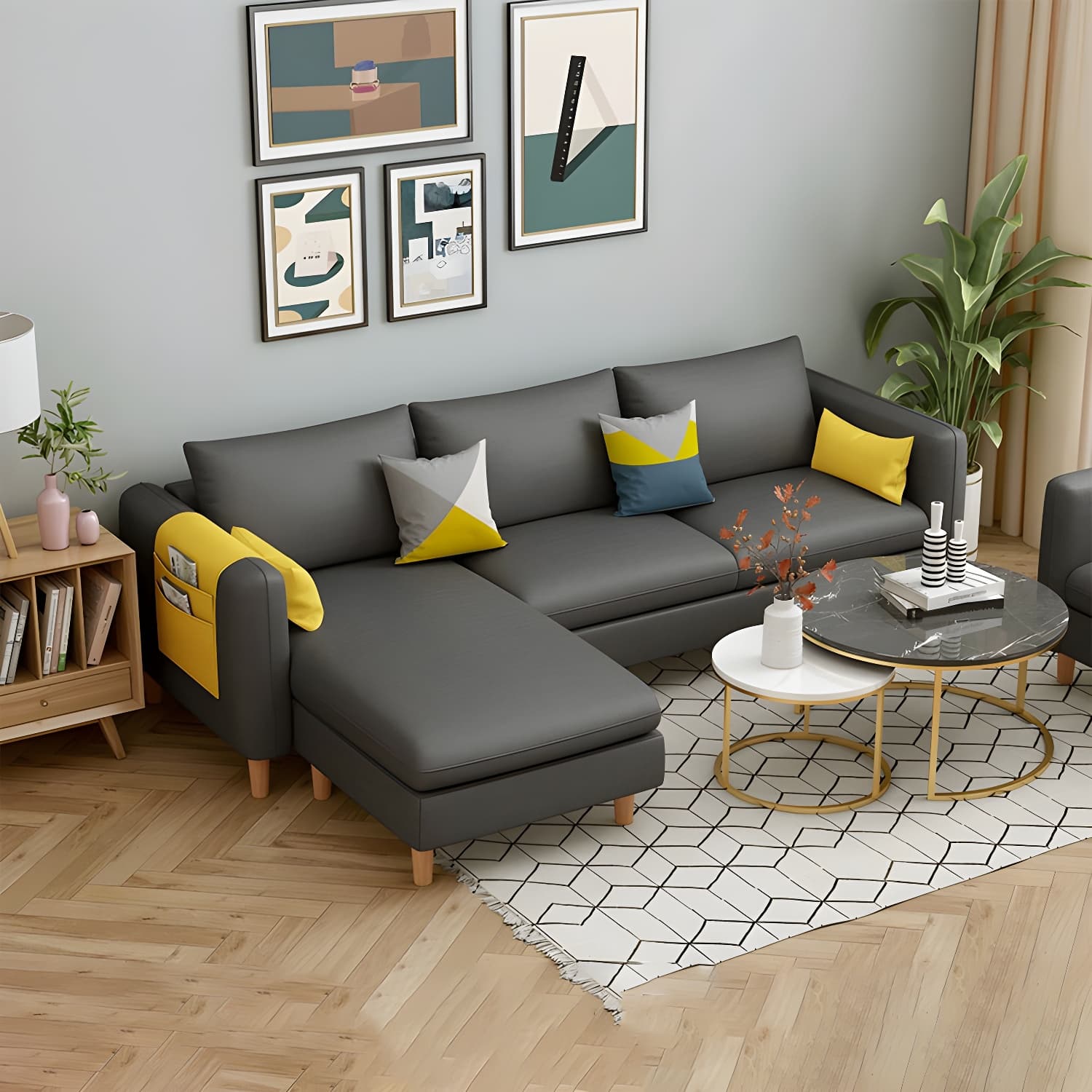 Modern Wooden Frame L-Shaped Sectional Sofa Chaise in Small Size with Storage Included thumbnail 23
