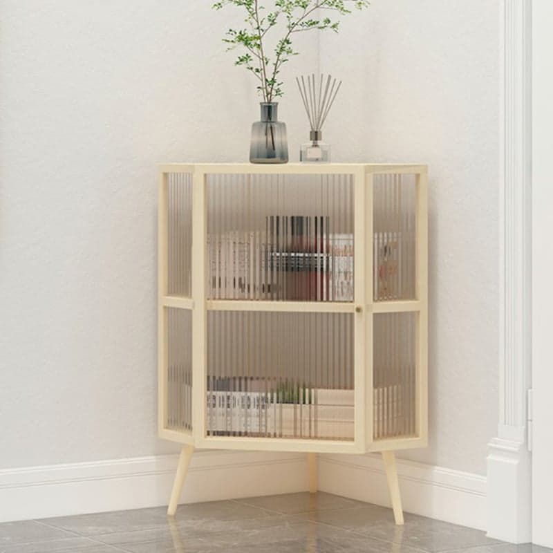 40cm Corner Modern Accent Cabinet with Glass Doors and Iron Base thumbnail 2