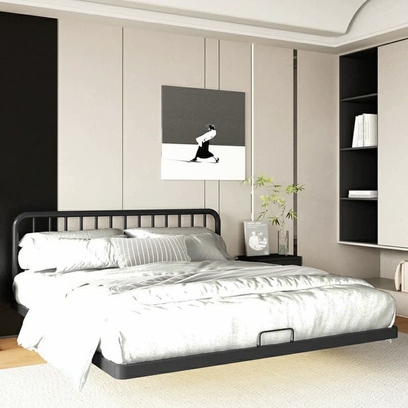 Modern Iron Open-Frame Bed with Solid Color, Metal Slats, and Legs Included thumbnail 5