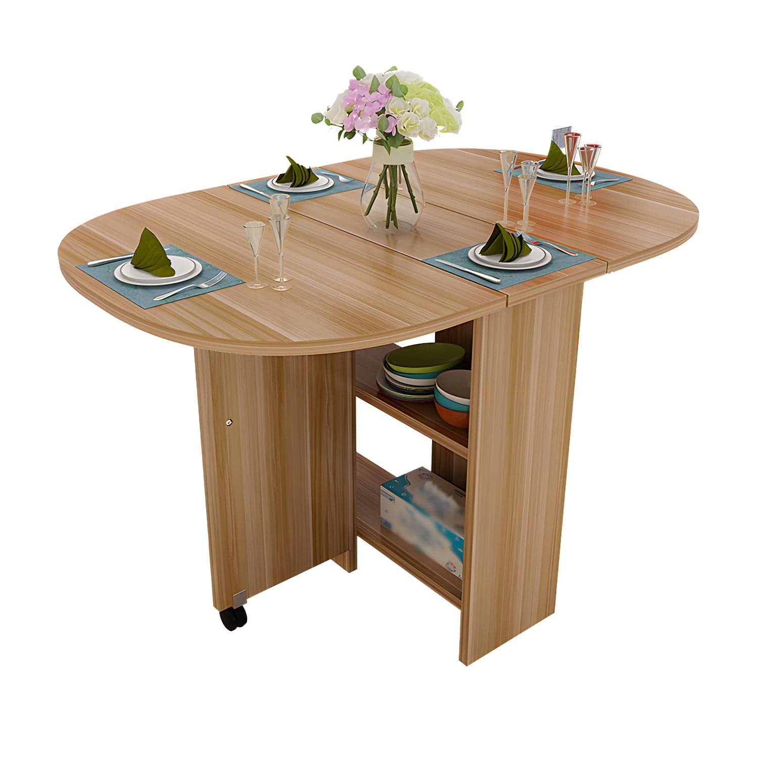 Solid Wood Mid-Century Modern Table Oval Solid Wood Top Table with Drop Leaf thumbnail 8
