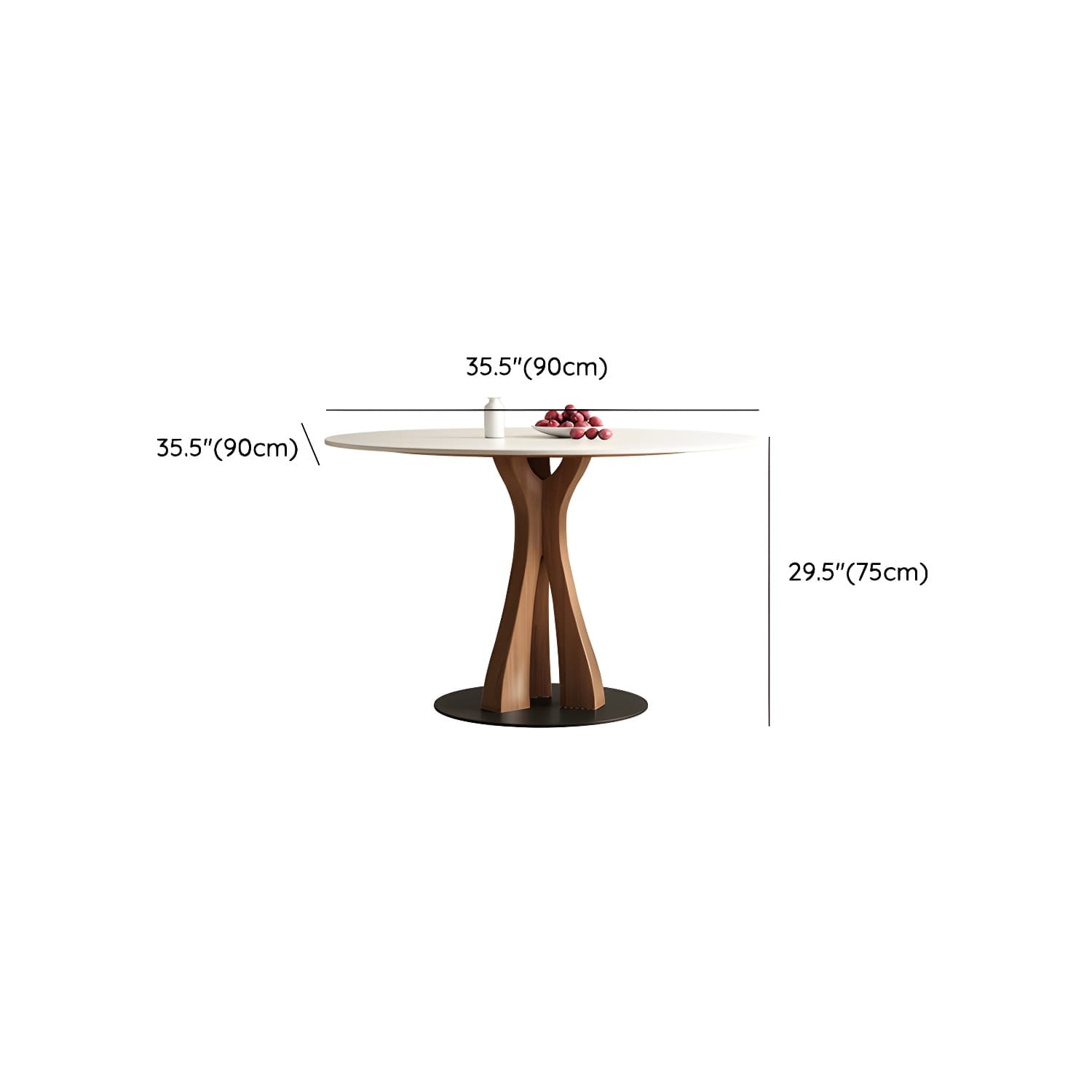 White Stone Round Modern Dining Table with Ash Wood Pedestal Base thumbnail 10