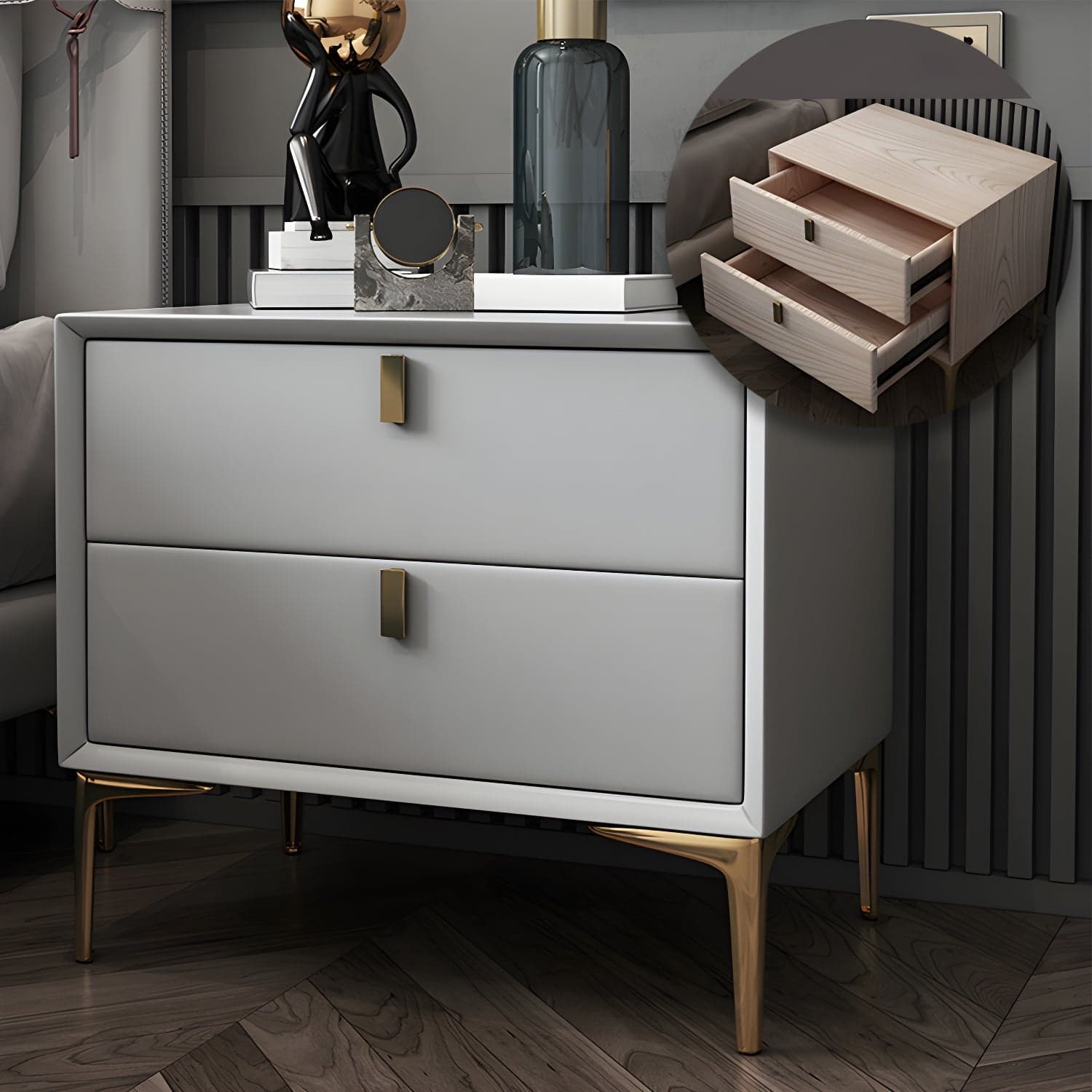 2 Drawer Solid Wood Modern Night Table Drawer Storage Bed Nightstand thumbnail 10