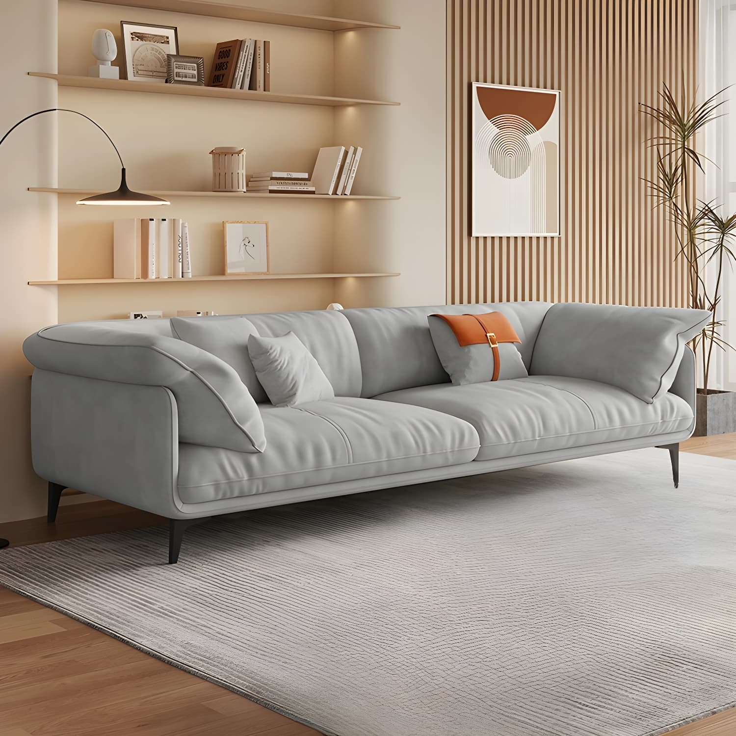 Wood Standard Modern Sofa, 83x35x33 inches Non-Distressed with Pillows, Black Legs thumbnail 8