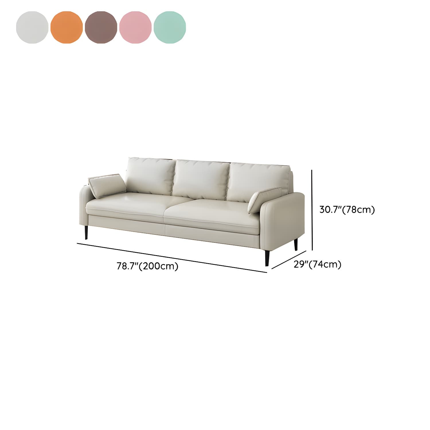 3-Seater Faux Leather Sofa Mid Century Loose Back Square Arm Settee thumbnail 22