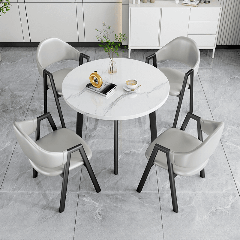 Dining Table Set with Rounded Shape and Padded Chair Back, Featuring Armrest and White Separable Table Top thumbnail 11
