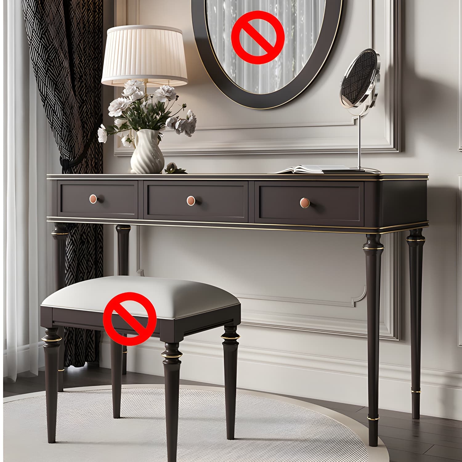 Mirror & 3 Drawers Makeup Vanity Dressing Table Solid Wood Dresser thumbnail 16
