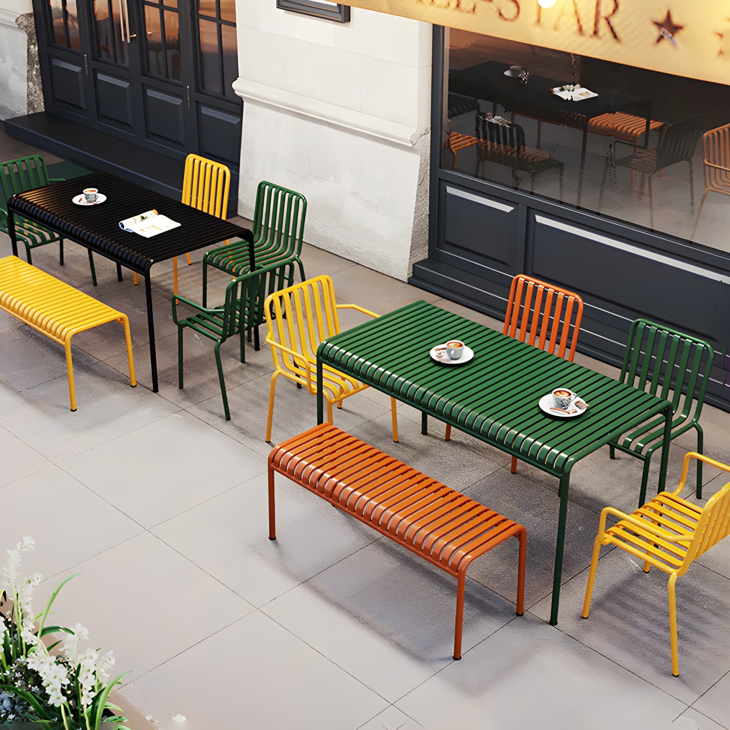 Contemporary Metal Patio Dining Side Chair Slat Back Side Chair thumbnail 15