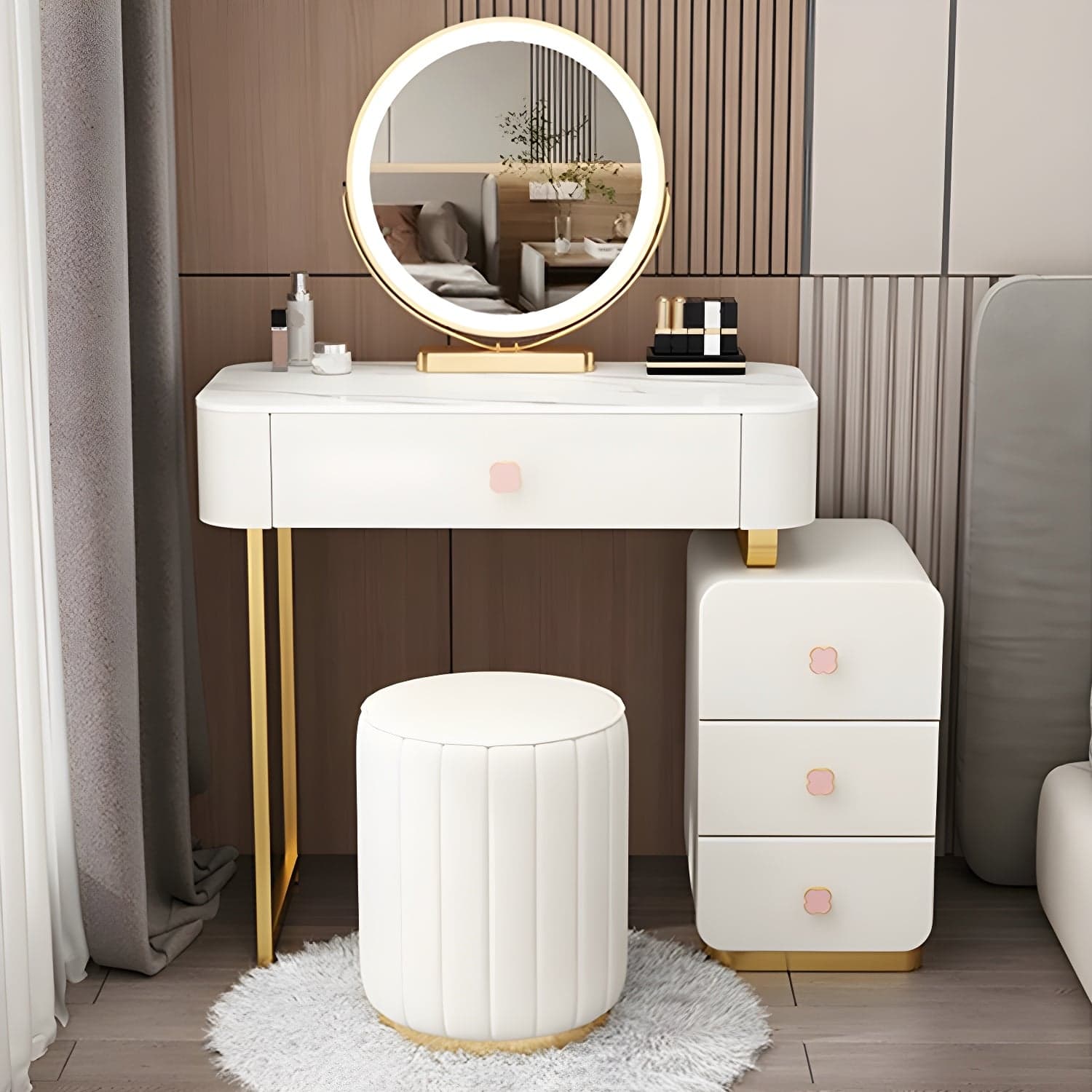 Contemporary Wooden Make-up Vanity with Storage Drawers in Rectangle thumbnail 3