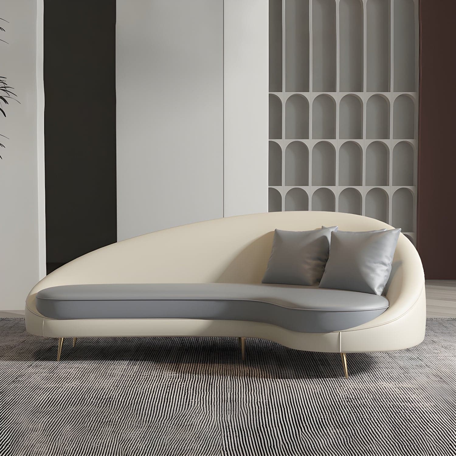 Faux Leather Curved Sofa Contemporary Sloped Arm Sofa for Living Room thumbnail 16