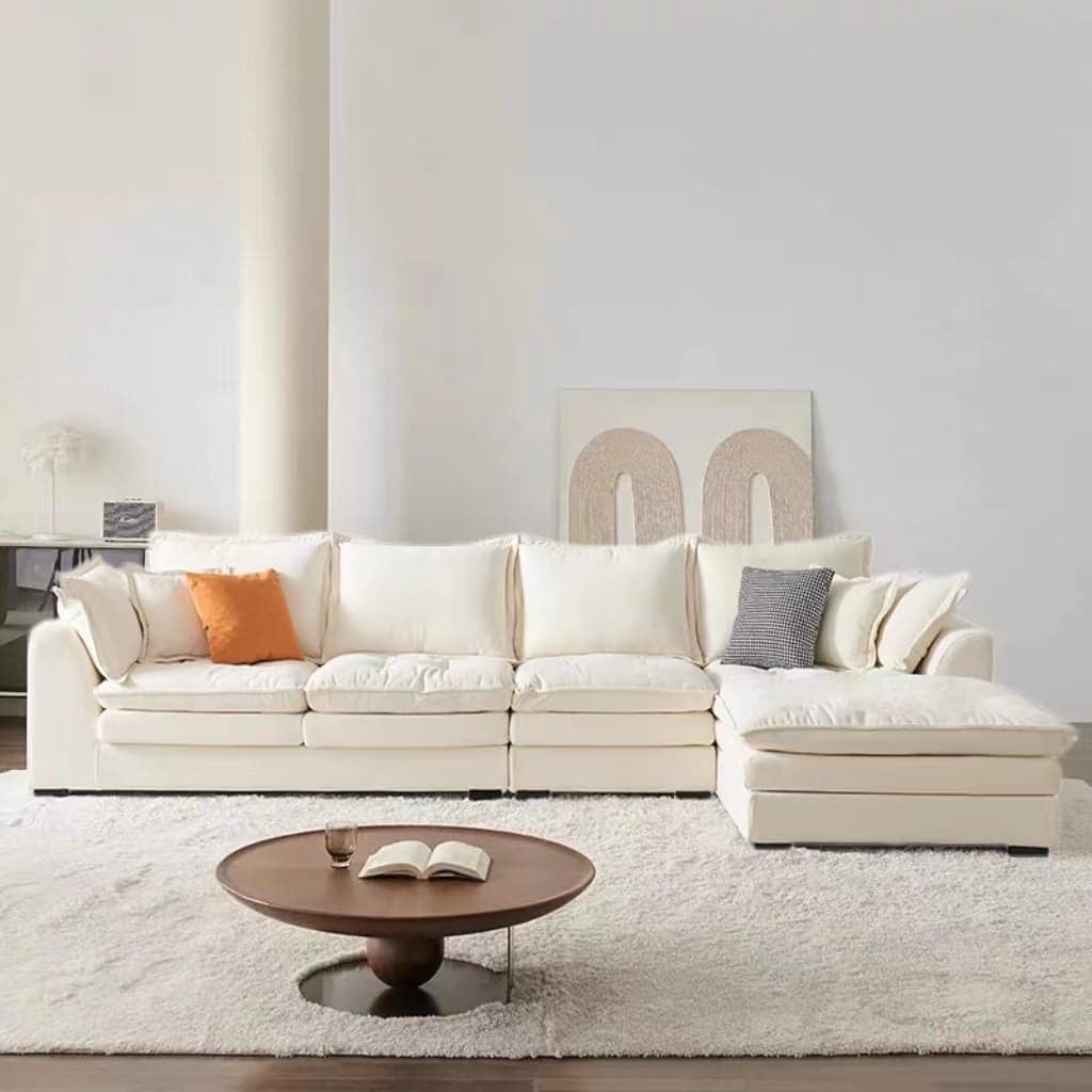 Minimalist Straight/L-Shape Horizontal/Right Sofa Couch /Sofa Chaise in Cream with Concealed Support thumbnail 2