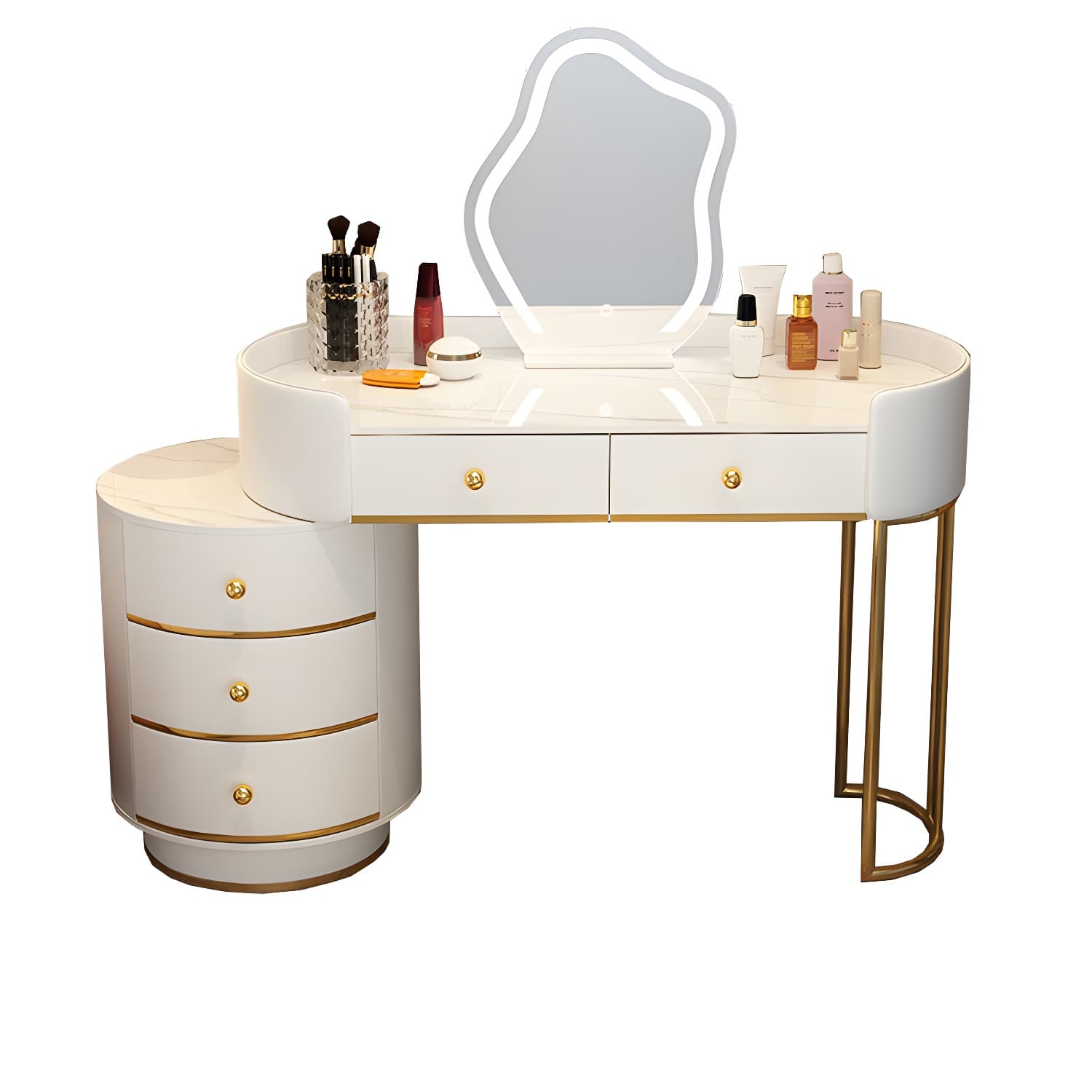 Lighted Mirror Makeup Counter Bedroom Makeup Vanity Desk Table with Drawer thumbnail 17