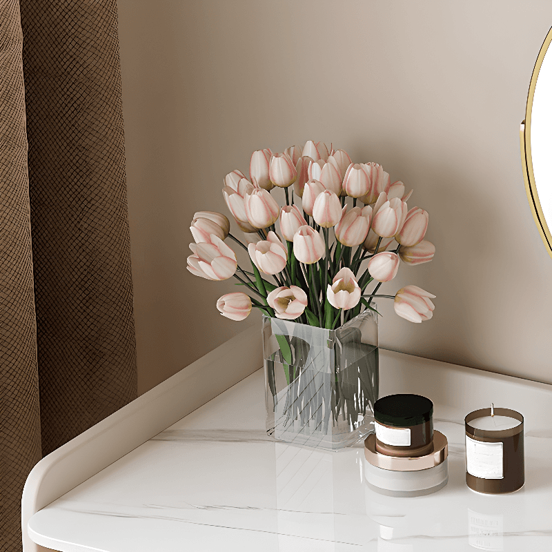 Glamorous Flooring Push-Pull 2-in-1 Stone Top Makeup Vanity for Sleeping Room with Tabletop Storage thumbnail 8