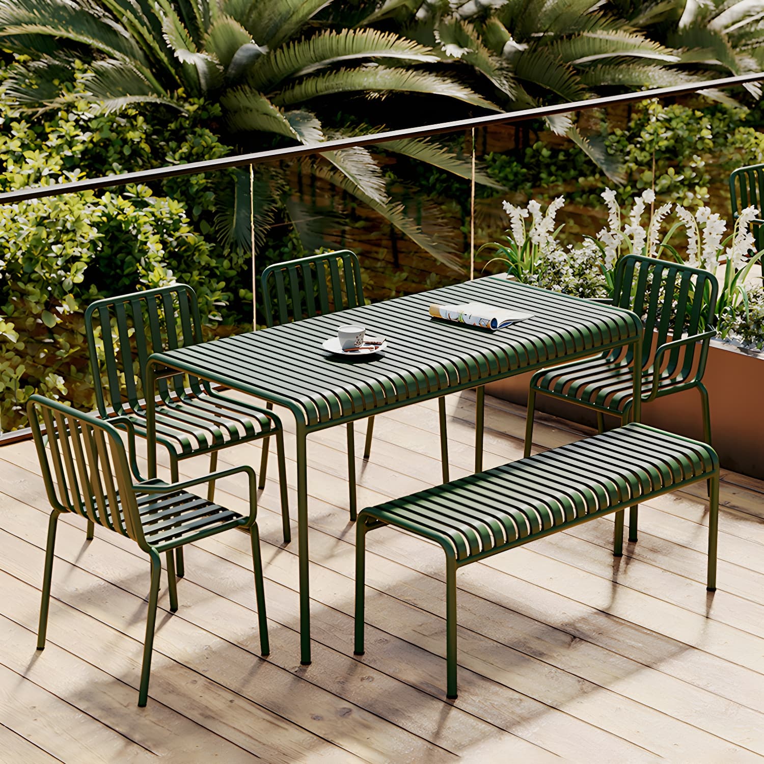 Contemporary Metal Patio Dining Side Chair Slat Back Side Chair thumbnail 12