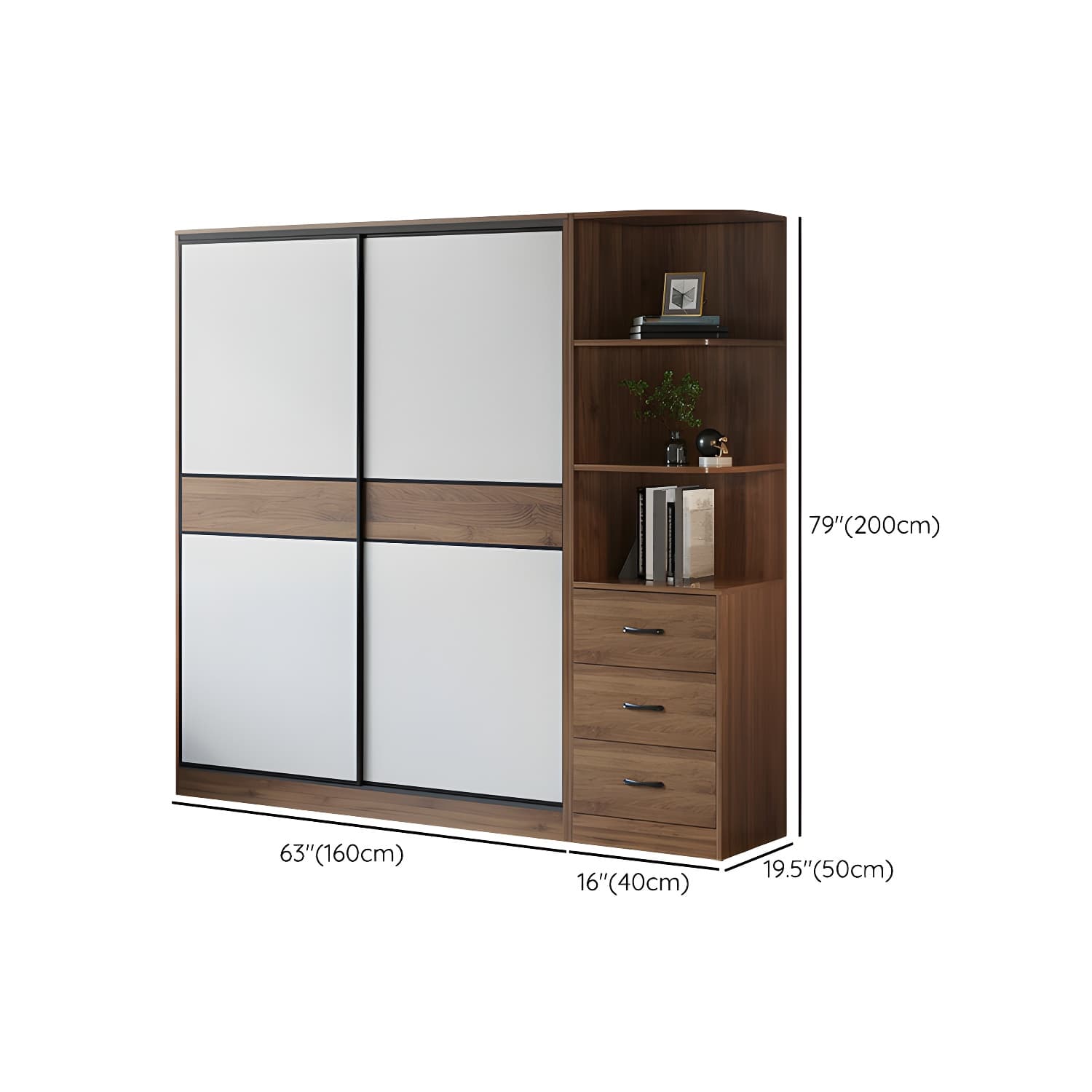 Modern Brown Wood Wardrobe Armoire with Sliding Doors, Shelves, and Clothing Rod thumbnail 26